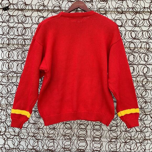 Vintage 90s Carroll Reed red nautical equestrian abstract knit sweater - Picture 2 of 5